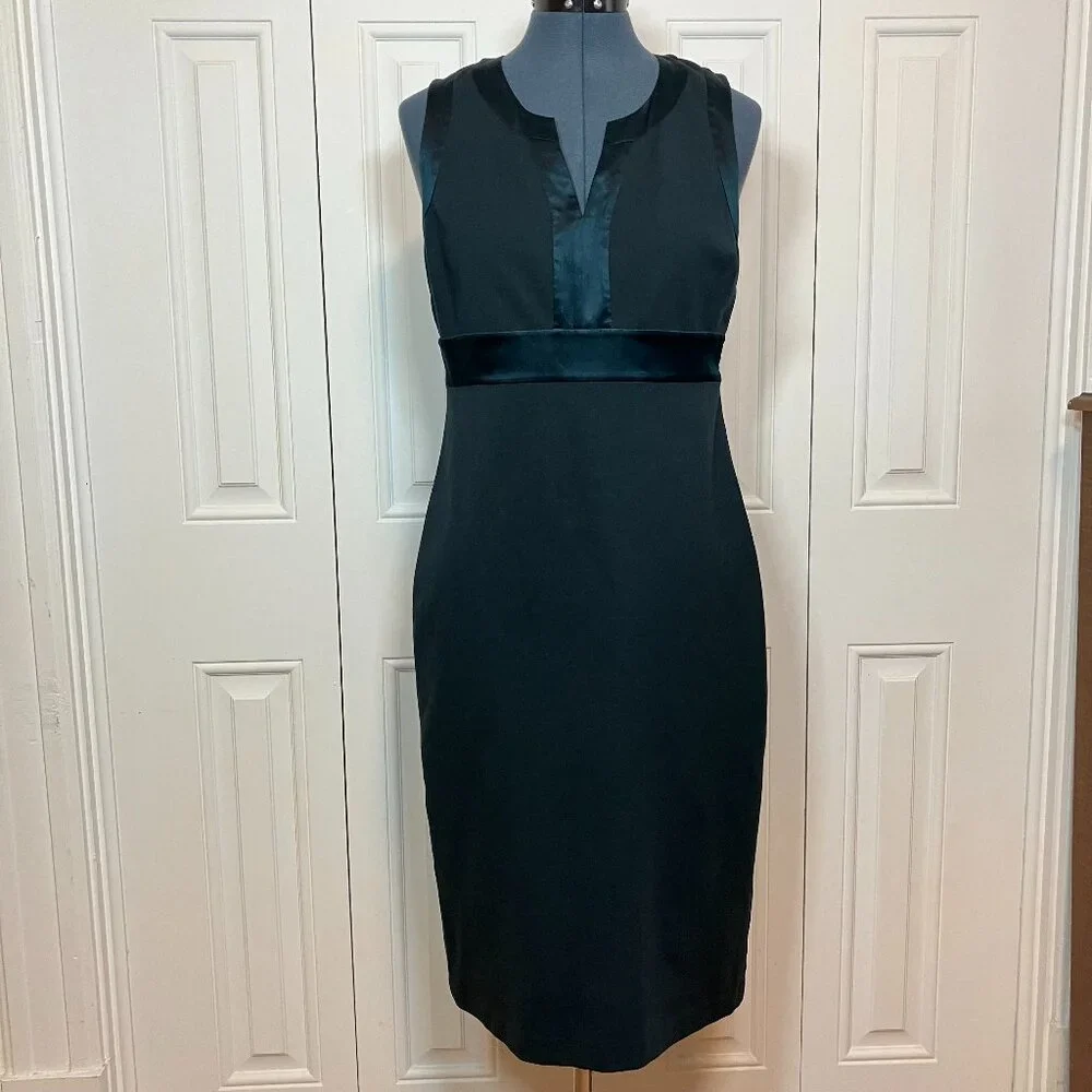 Banana Republic Dark Teal Stretch Sheath Dress with Silk Trim Sz 8 - Picture 1 of 7